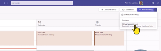 Select Virtual Appointment from New Meeting menu screen shot