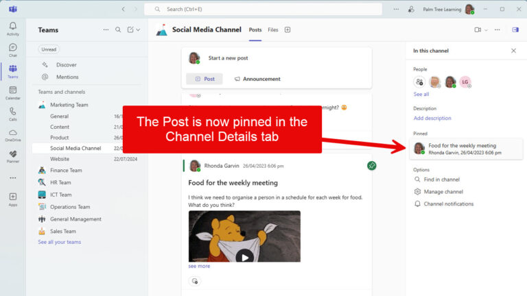 Pin a Post in Microsoft Teams